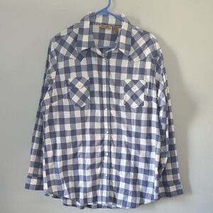 Wrangler Blue and White Western Plaid Men's Shirt With Pearl Snaps